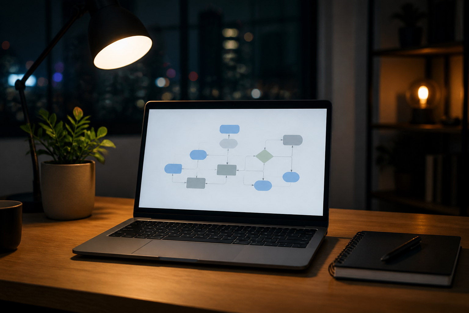 Workstation with a campaign flowchart